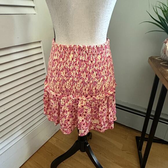 POUPETTE ST BARTH Womens Skirt Small Triny Yellow Gerbera Ditzy Floral Smocked - Picture 2 of 12